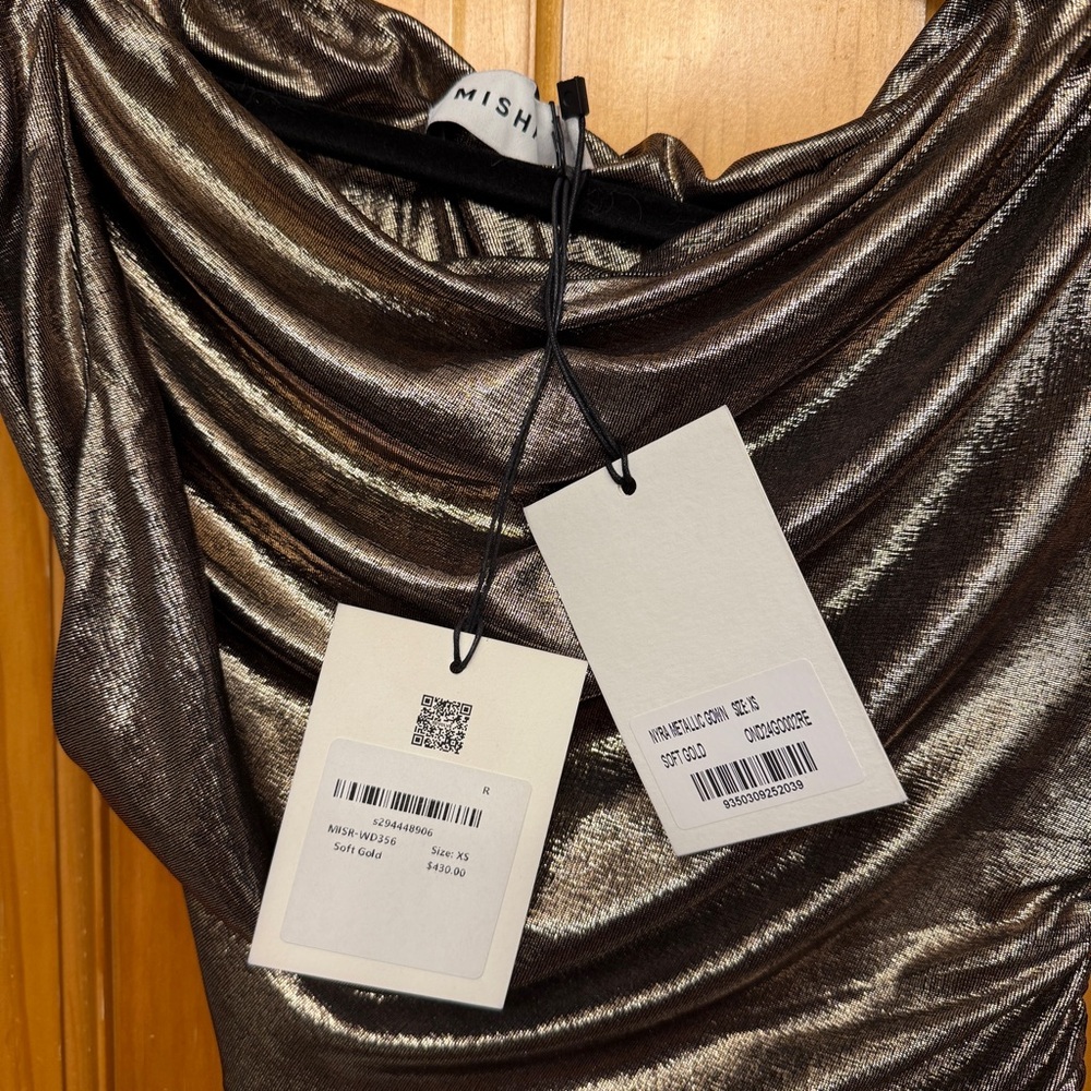 NWT Misha X Revolve Nyra Metallic Jersey Gown Evening Maxi Dress in Soft Gold XS - Picture 5 of 6